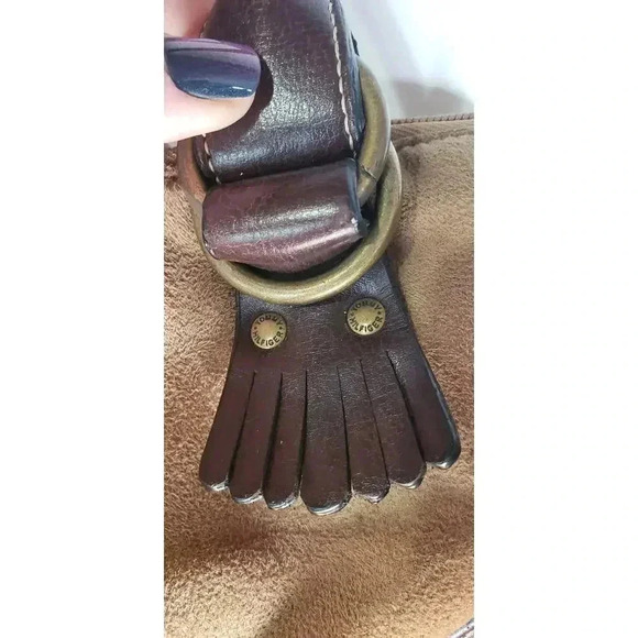 Tommy Hilfiger faux suede shoulder satchel bag small brown‎ faux leather - Picture 2 of 6